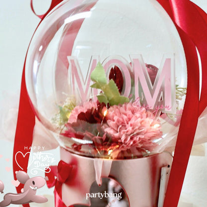 Mother's Day MOM Red Faux Flower Round Dome Gift Box Money Pull Surprise