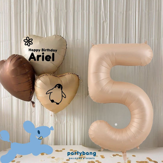 [Helium Inflated] Custom Retro Birthday Number Balloons Hearts Korean Latex Party (4pcs)