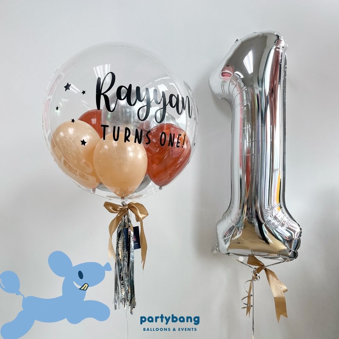 [Helium Inflated] 24inch Bubble Balloons Nude, Coffee & Silver_Shop By Picture (2pc)