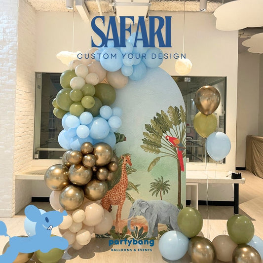 Safari Kids Theme Backdrop Setup with Balloon Garland (One Board)