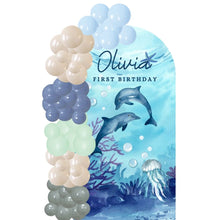 Load image into Gallery viewer, Custom Theme Foam Backdrop Set-up with Balloon Garland Supreme (One Board) Aquatic Adventures Ocean Dolphin Backdrop
