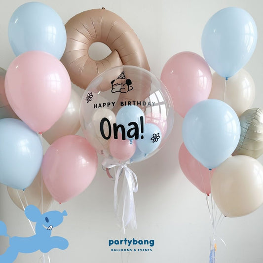 [Helium Inflated] 24inch Custom Bubble Balloon Birthday Set D (1pc Number)