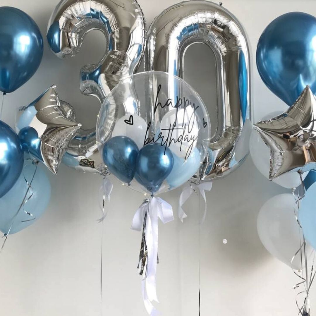[Helium Inflated] 24inch Custom Bubble Balloon Birthday Set D (2 Numbers)