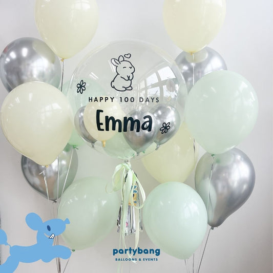 [Helium Inflated] 24inch Custom Bubble Balloon Baby Shower Full Month 100 Days Set C