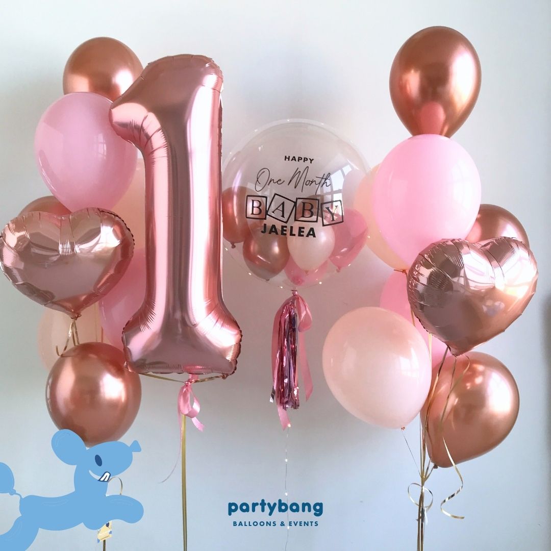 [Helium Inflated] 24inch Custom Bubble Balloon Baby Shower Full Month 100 Days Set D (1pc Number)