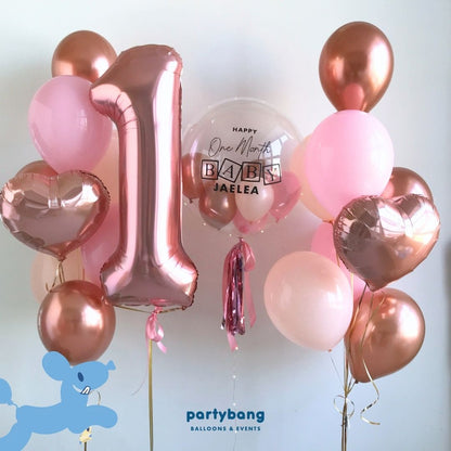 [Helium Inflated] 24inch Custom Bubble Balloon Baby Shower Full Month 100 Days Set D (1pc Number)