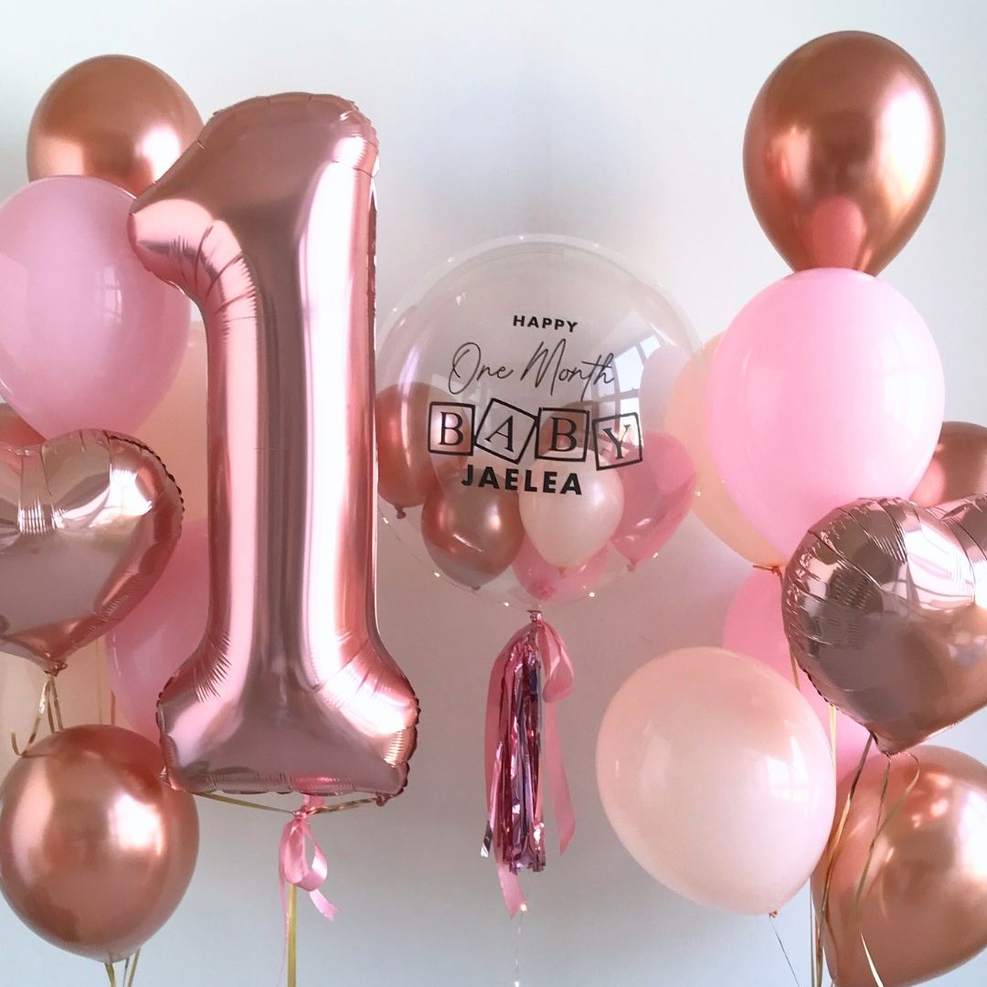 [Helium Inflated] 24inch Custom Bubble Balloon Baby Shower Full Month 100 Days Set D (1pc Number)