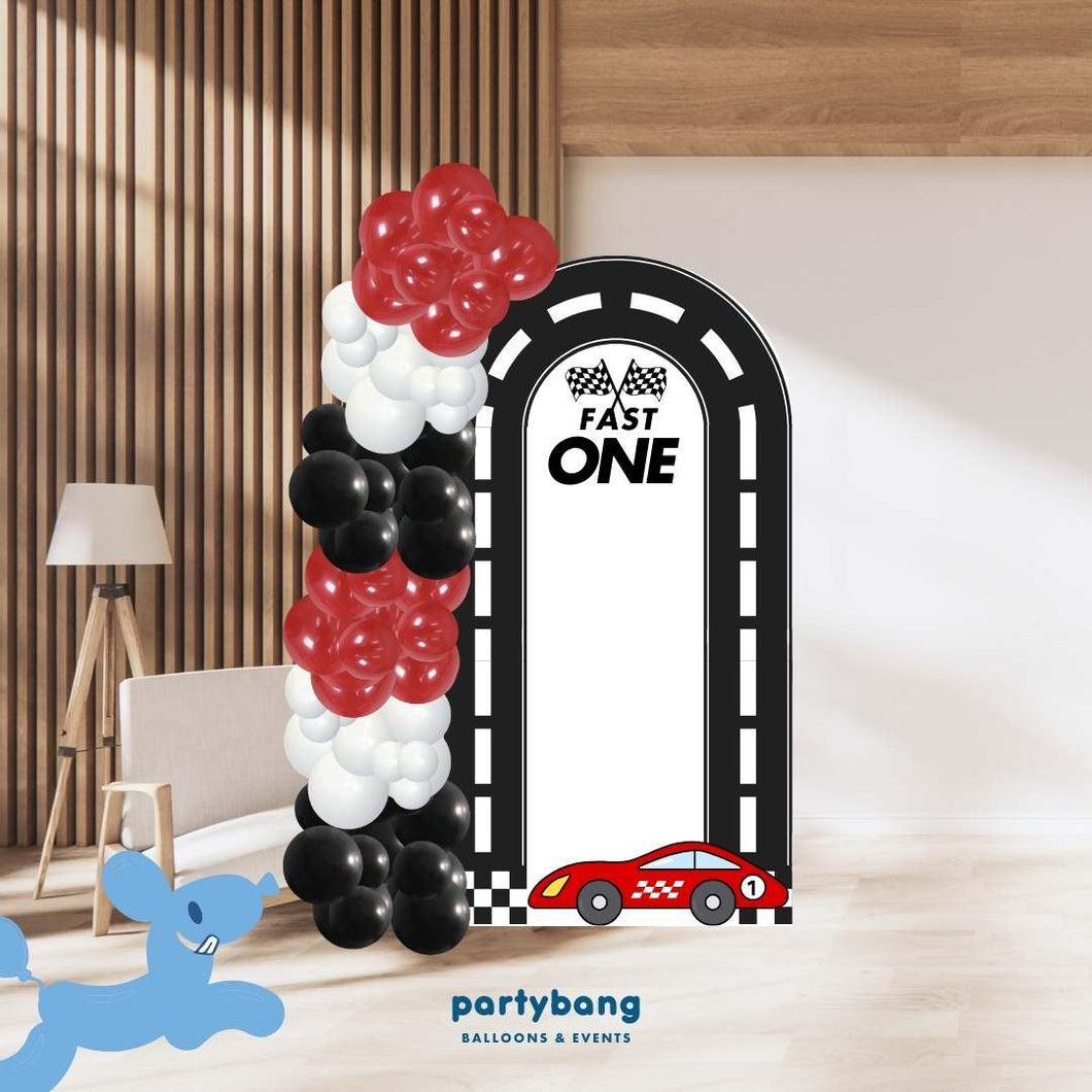 Custom Theme Foam Backdrop Set-up with Balloon Garland Supreme (One Board) Race Car