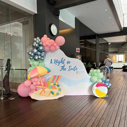 Corporate PR Event Theme Foam Backdrop Set-up with Balloon Garland Organic Shape [Pan Pacific]