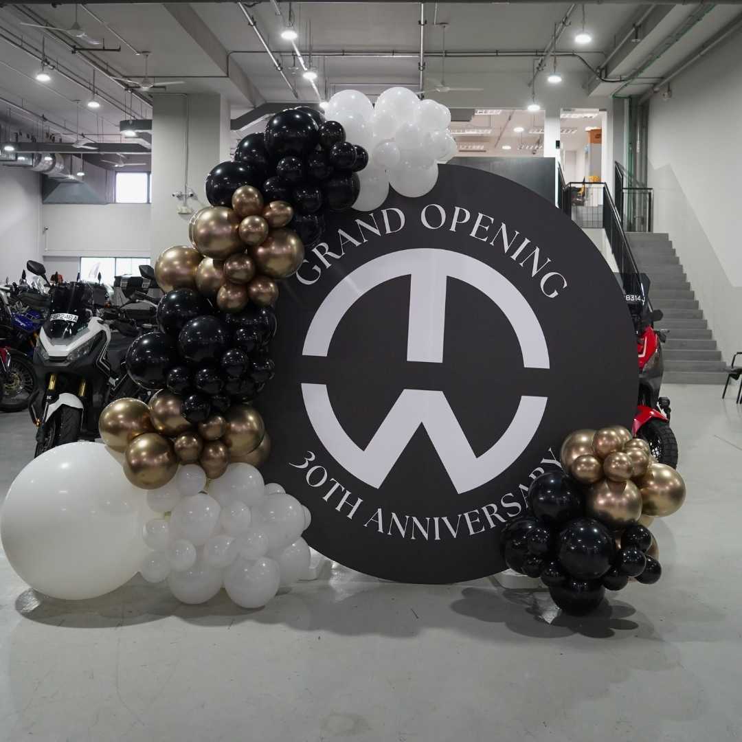Corporate Grand Opening Theme Foam Backdrop Set-up with Balloon Garland Circle [Tan Wei Motor]