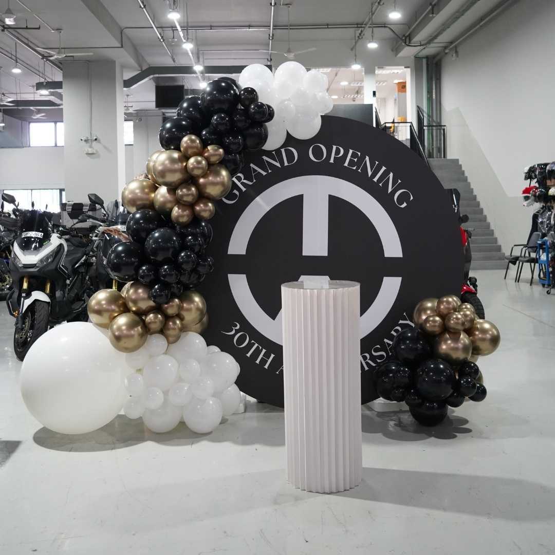 Corporate Grand Opening Theme Foam Backdrop Set-up with Balloon Garland Circle [Tan Wei Motor]