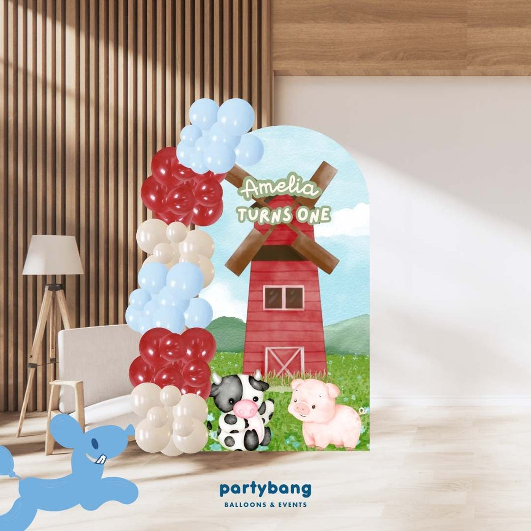 Custom Theme Foam Backdrop Set-up with Balloon Garland Supreme (One Board) Farm House