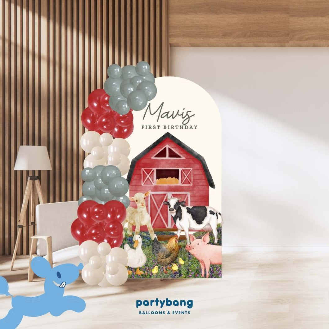 Custom Theme Foam Backdrop Set-up with Balloon Garland Supreme (One Board) Farm