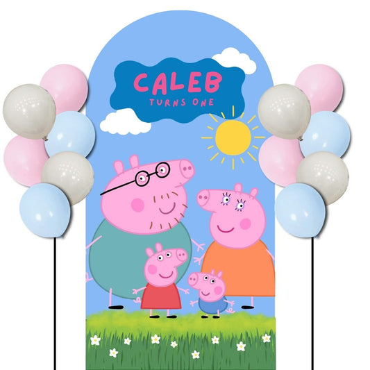 Do-It-Yourself Custom Theme Foam Backdrop with Helium Balloons Superb A (One Board) Peppa Pig