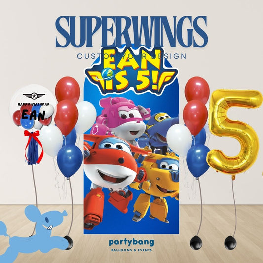 Superwings Custom DIY Theme Foam Backdrop with Helium Balloons Set D