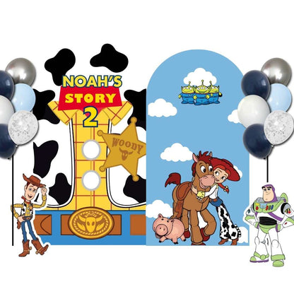Custom Theme Foam Backdrop Set-up with Helium Balloons Deluxe B (Two Boards with Standee)