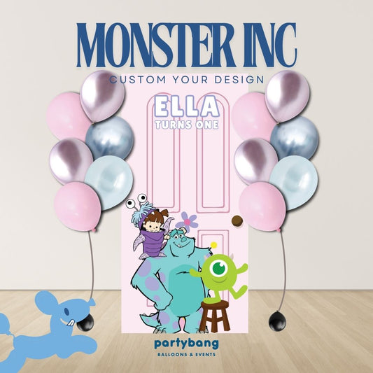 Monster Inc Custom DIY Theme Foam Backdrop with Helium Balloons