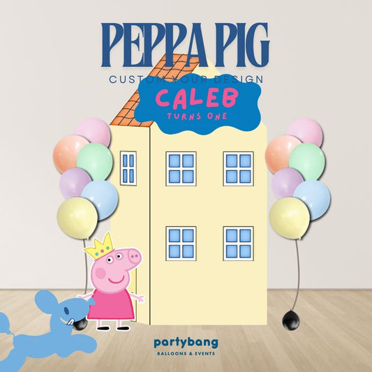 Peppa Pig Custom DIY Theme Foam Backdrop with Helium Balloons (One Board with Standee)