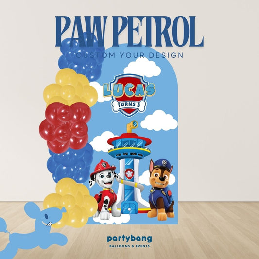 Paw Petrol Blue Kids Theme Backdrop Setup with Balloon Garland (One Board)