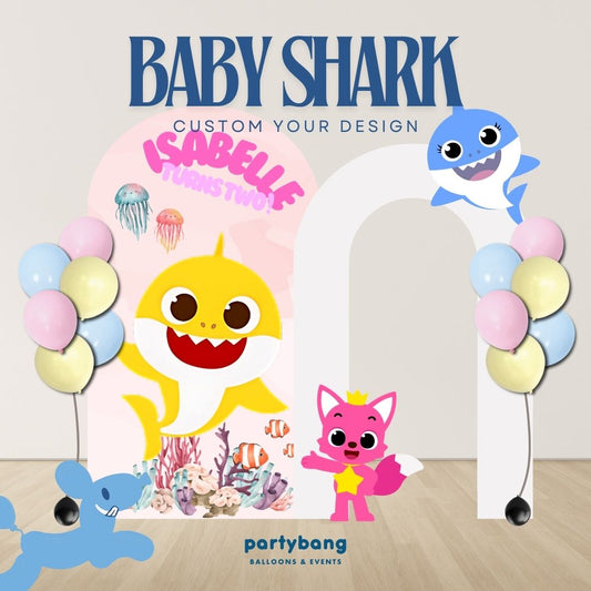 Baby Shark Custom DIY Theme Foam Backdrop with Helium Balloons (Two Boards with Standee)