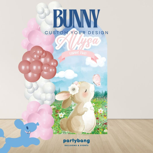 Bunny Kids Theme Backdrop Setup with Balloon Garland (One Board)