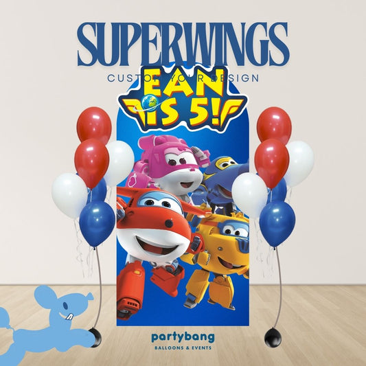 Superwings Custom DIY Theme Foam Backdrop with Helium Balloons