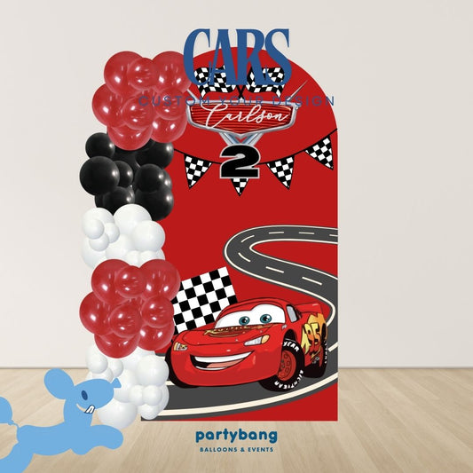 Cars Kids Theme Backdrop Setup with Balloon Garland (One Board)