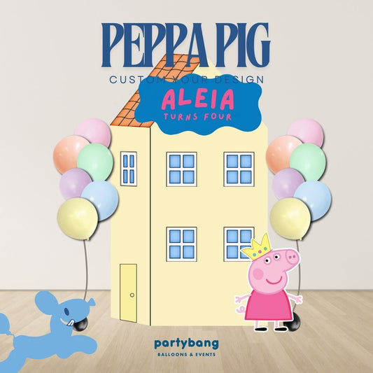 Peppa Pig Custom DIY Theme Foam Backdrop with Helium Balloons (One Board with Standee)
