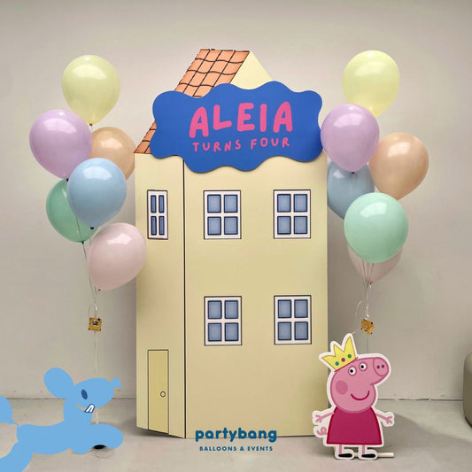 Peppa Pig Custom DIY Theme Foam Backdrop with Helium Balloons (One Board with Standee)