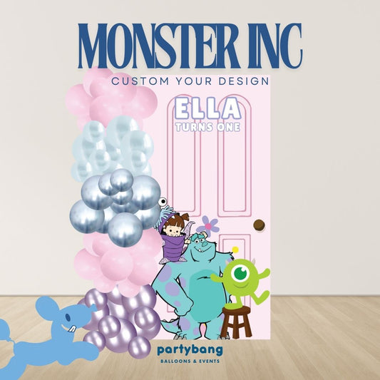 Monster Inc Kids Theme Backdrop Setup with Balloon Garland (One Board)