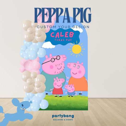 Peppa Pig Kids Theme Backdrop Setup with Balloon Garland (One Board)