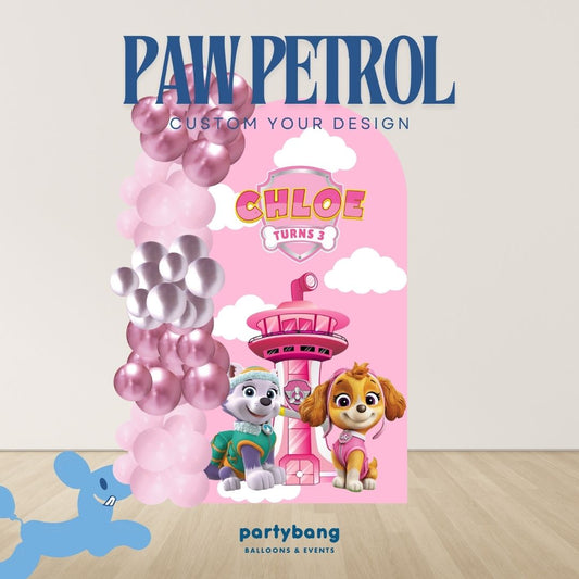 Paw Petrol Pink Kids Theme Backdrop Setup with Balloon Garland (One Board)
