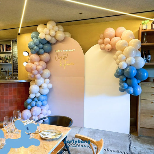 Plain Foamboard Arch Backdrop Setup with Balloon Garland (Two Boards)