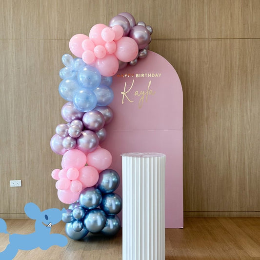 Plain Foamboard Arch Backdrop Setup with Balloon Garland (Pink Board w Pedestal)