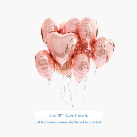 [Non-Helium] 5pc 18" Set Heart Rose Gold Balloon