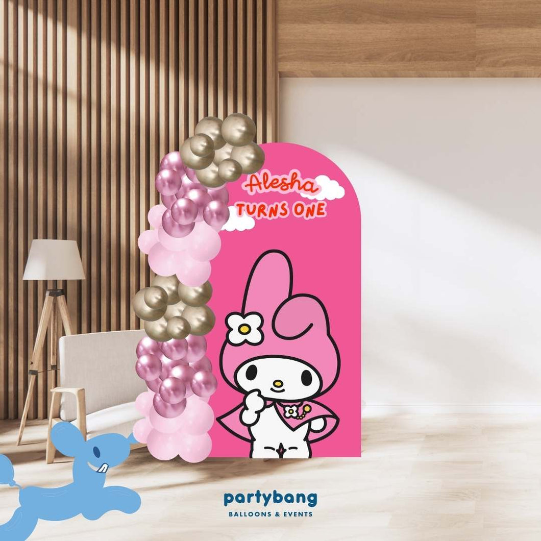 Custom Theme Foam Backdrop Set-up with Balloon Garland Supreme (One Board) Sanrio Melody