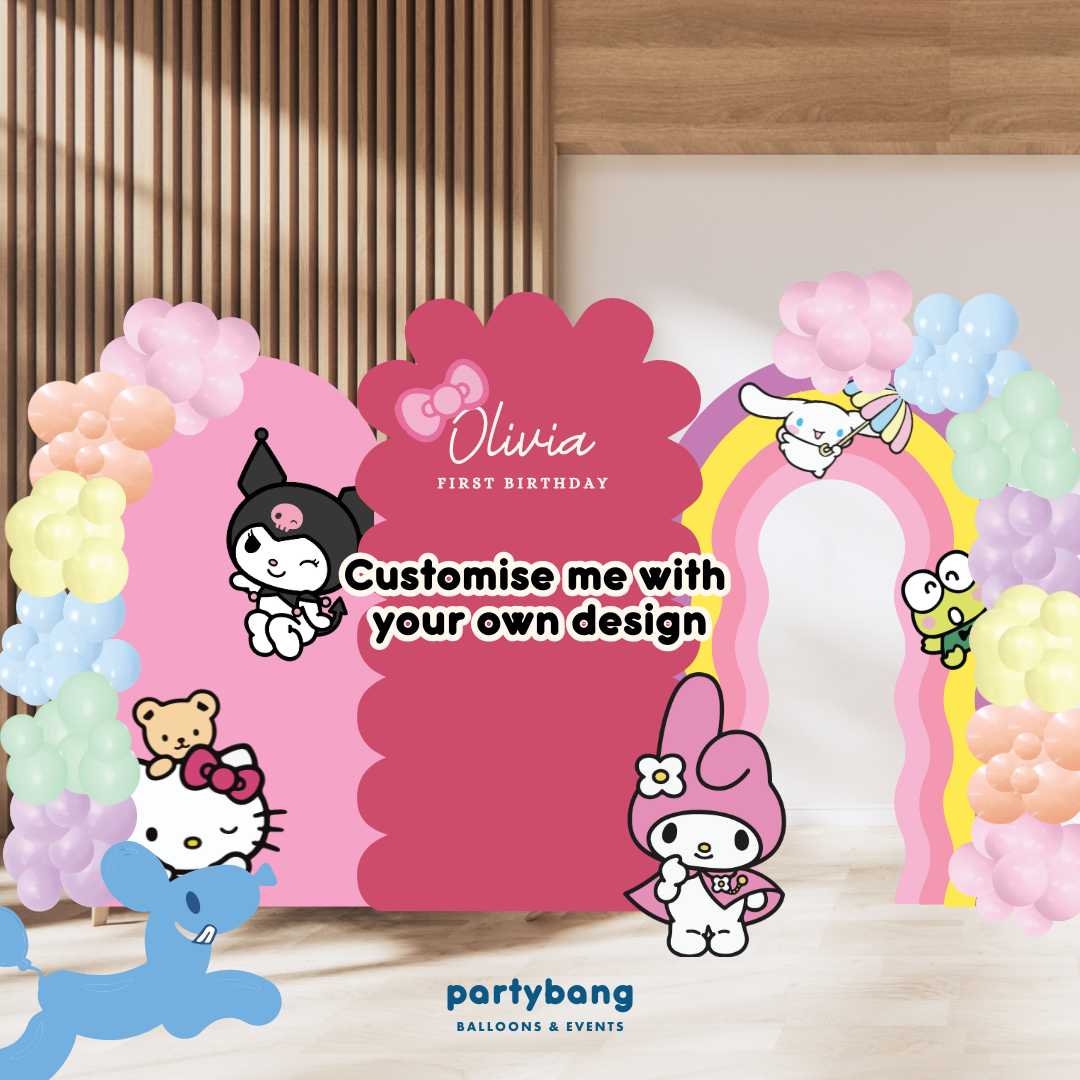 Custom Theme Foam Backdrop Set-up with Balloon Garland Premium C (Three Boards with Standee)