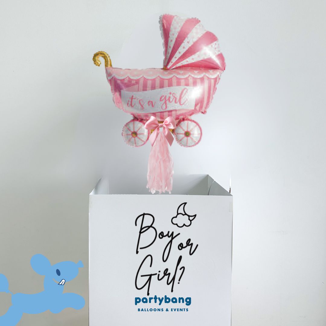 [Helium Inflated] Gender Reveal Surprise Box Pram