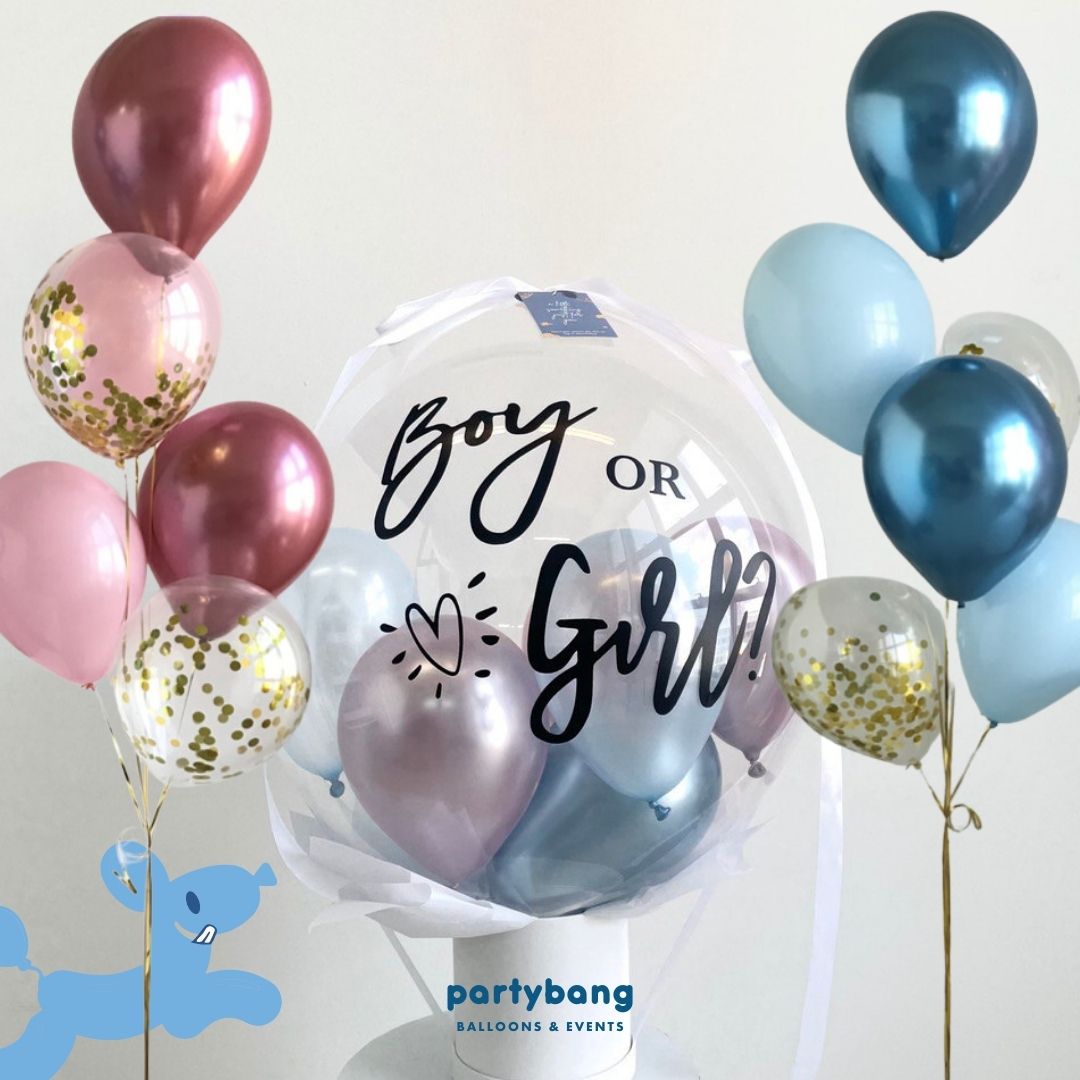 [Helium Inflated] 24" Bubble Balloon Fly Gender Reveal Surprise Set B