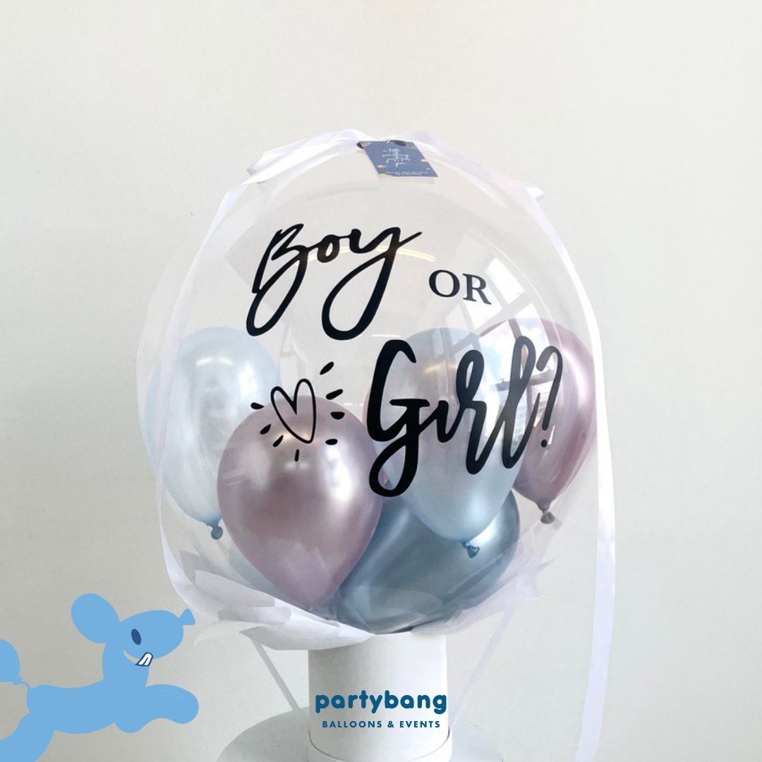 [Helium Inflated] 24" Bubble Balloon Fly Gender Reveal Surprise Set A