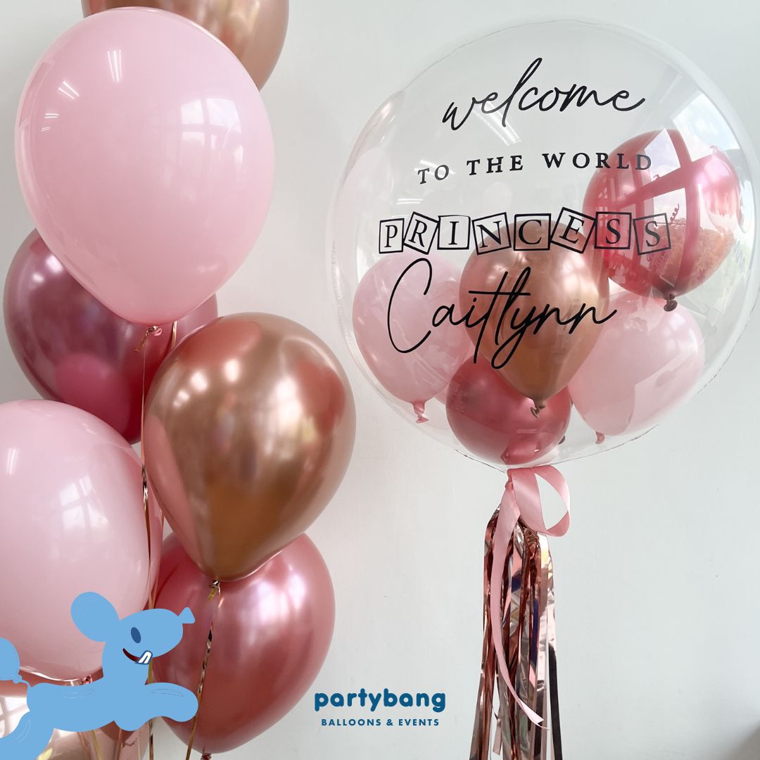 [Helium Inflated] 24inch Custom Bubble Balloon Birthday Baby Shower Full Month 100 Days Set B