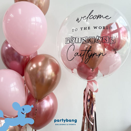 [Helium Inflated] 24inch Custom Bubble Balloon Birthday Baby Shower Full Month 100 Days Set B