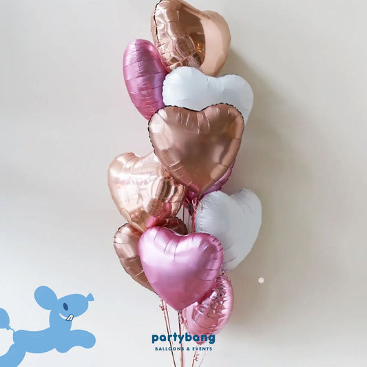 [Helium Inflated] 10pcs 18inch Pink, Rose Gold & White Heart Wedding Bundle