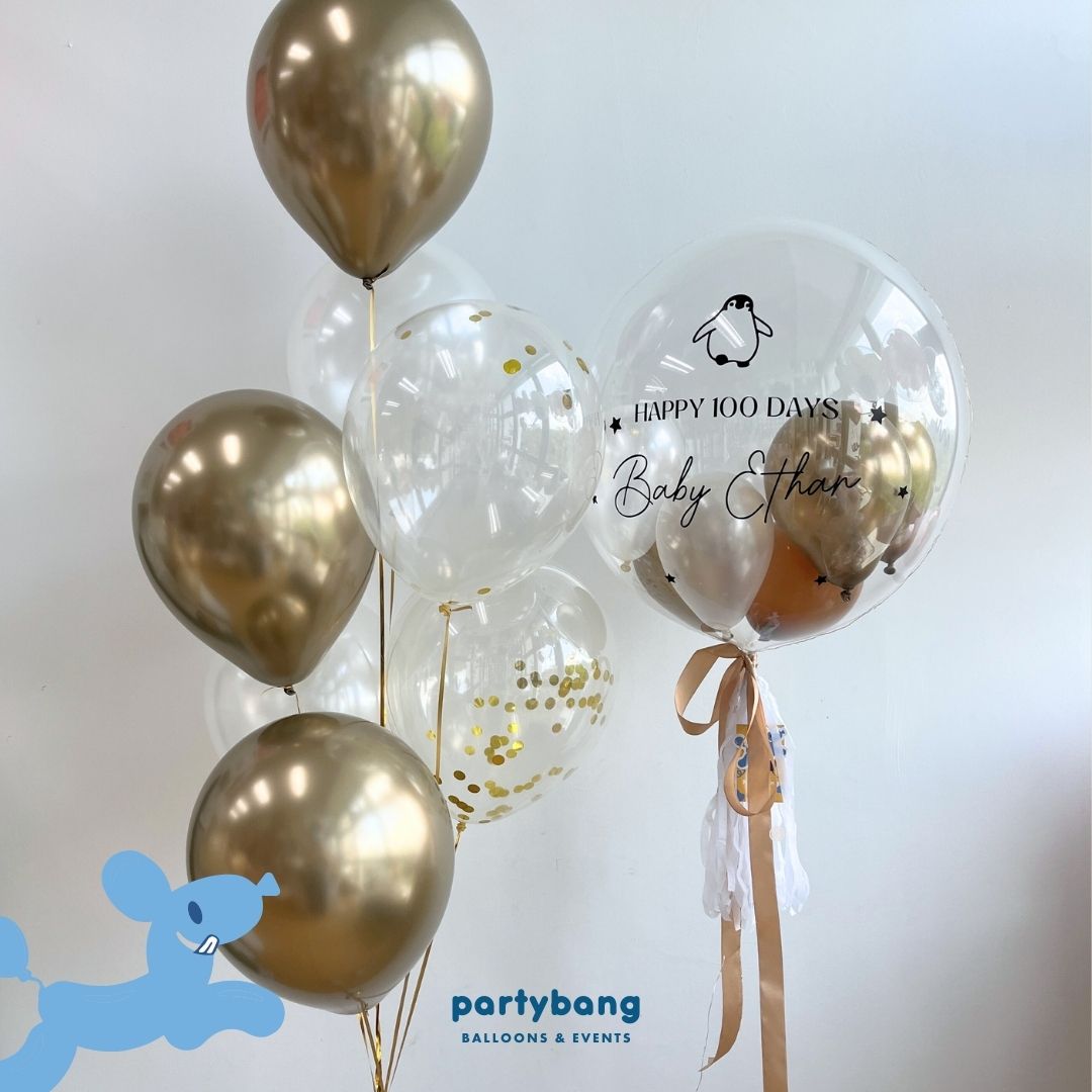 [Helium Inflated] 24inch Custom Bubble Balloon Baby Shower Full Month 100 Days Set B