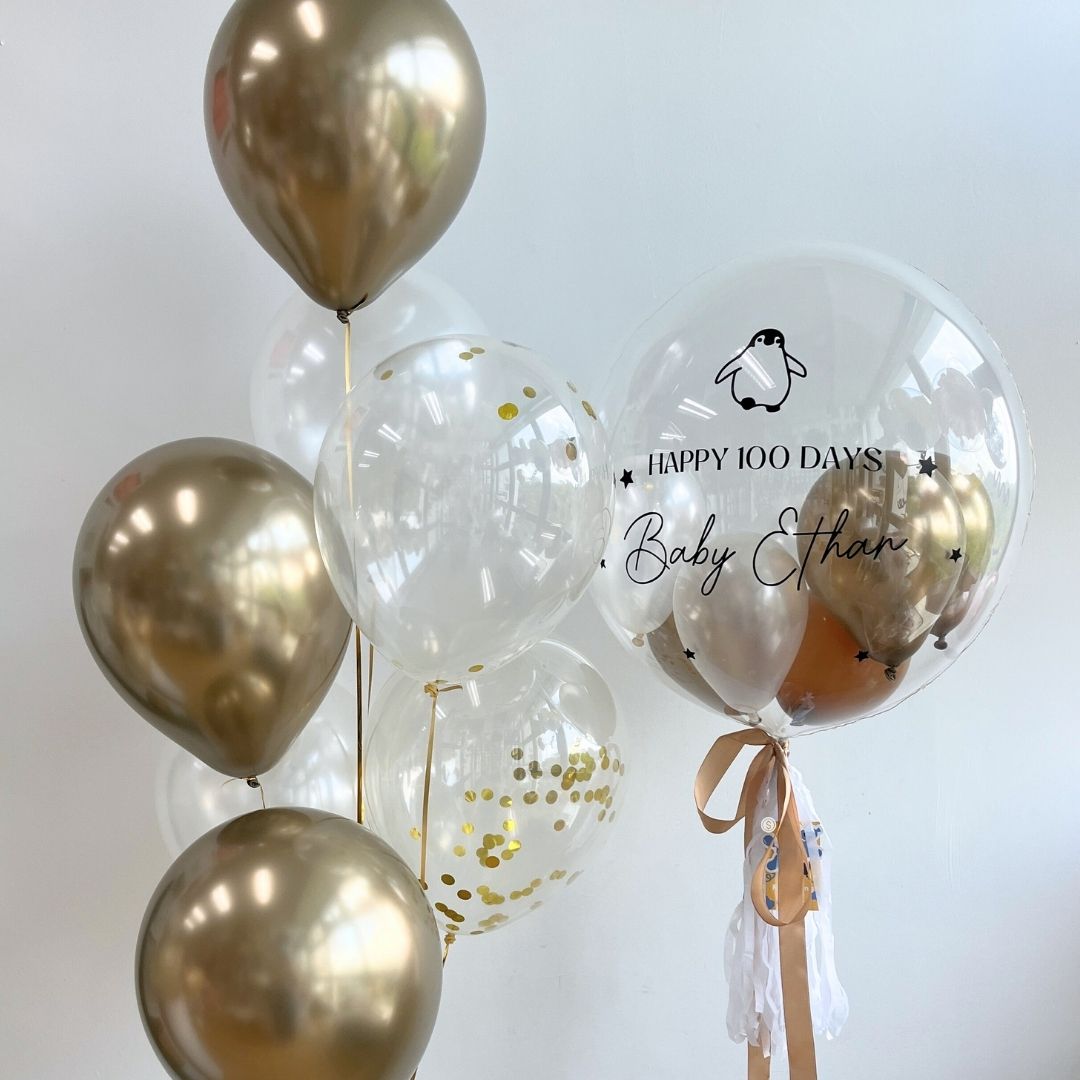 [Helium Inflated] 24inch Custom Bubble Balloon Baby Shower Full Month 100 Days Set B