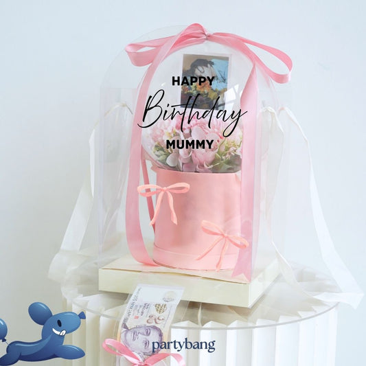 Everlasting Flower Custom Photo & Money Flower Plastic Dome Gift Box (Pink)