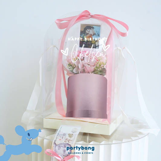Everlasting Flower Custom Photo & Money Flower Plastic Dome Gift Box (Blush)