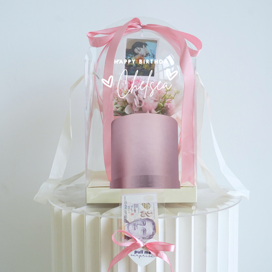 Everlasting Flower Custom Photo & Money Flower Plastic Dome Gift Box (Blush)