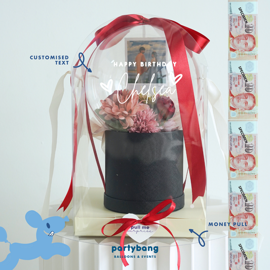 Everlasting Flower Custom Photo & Money Flower Plastic Dome Gift Box (Scarlet)