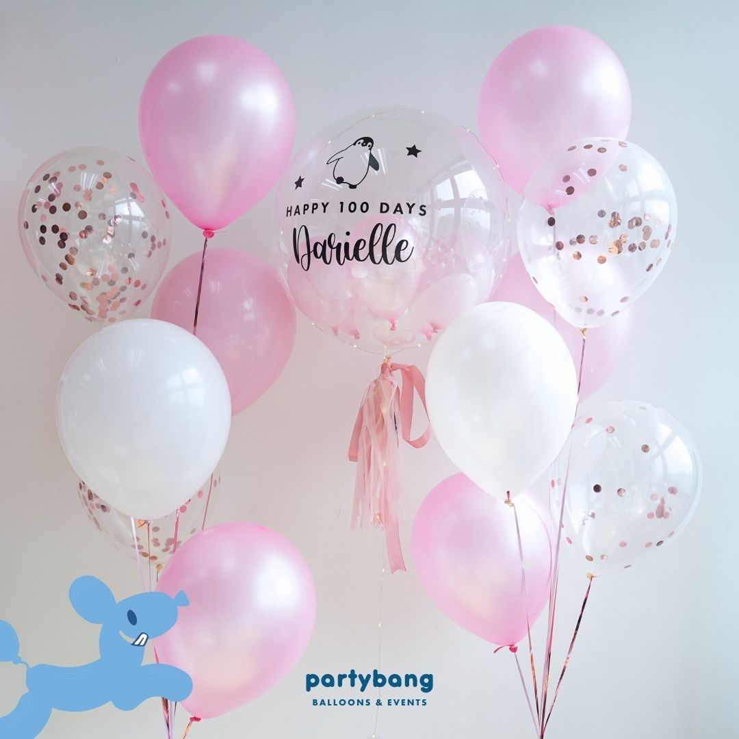 [Helium Inflated] 24inch Custom Bubble Balloon Baby Shower Full Month 100 Days Set C